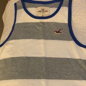 Hollister Men's Blue and Gray Striped Tank Top